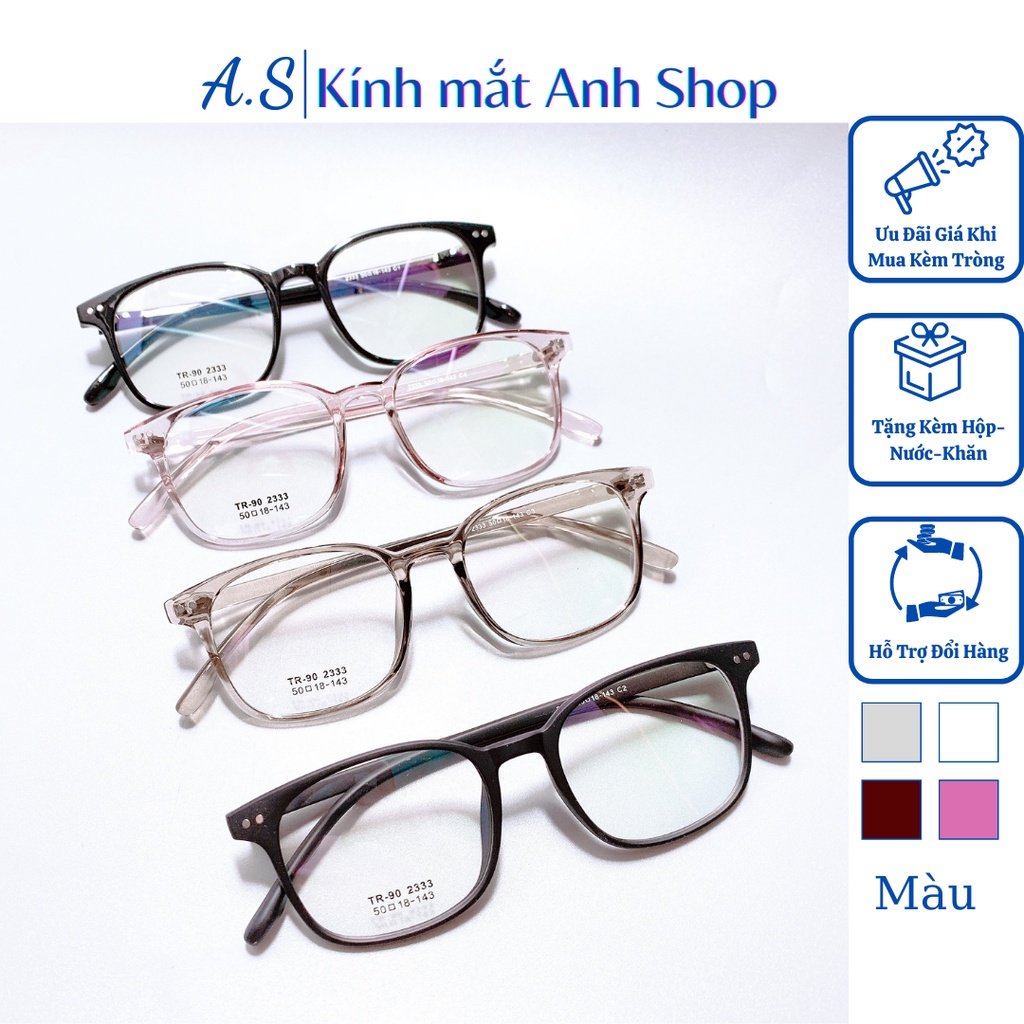 Gọng kính vuông nam nữ chất liệu nhựa dẻo bền khó gãy nhận cắt cận viễn loạn 2333