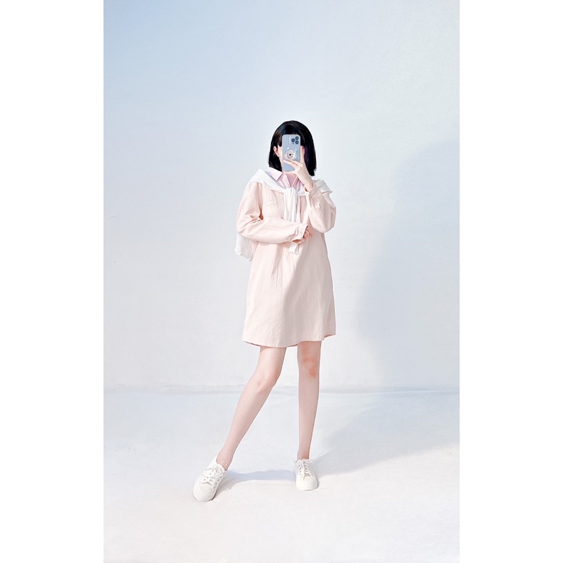 Đầm sơmi pastel tay dài