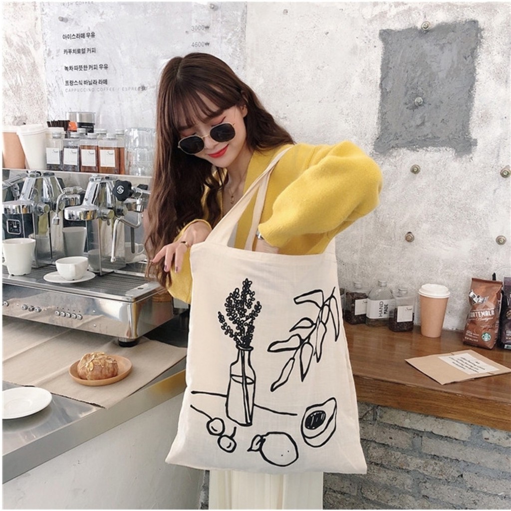 Túi tote vải bố đựng đồ canvas đeo chéo Hazin phong cách Hàn Quốc,tote thời trang đeo chéo,vải canvas loại tốt HZ 47