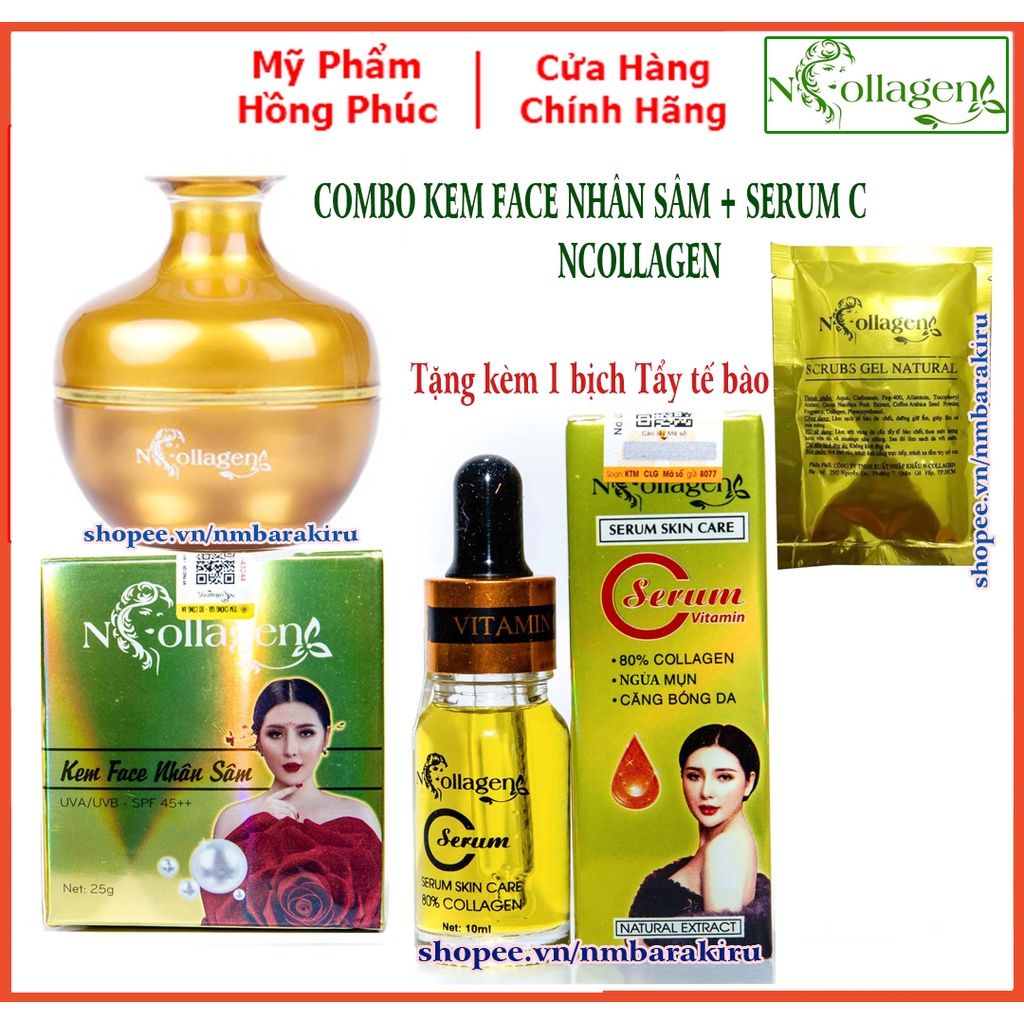 Combo kem Face Nhân Sâm+Serum Vitamin C xóa bỏ mụn nám tàn nhan Chính Hãng N COLLAGEN - tri ân Đẹp