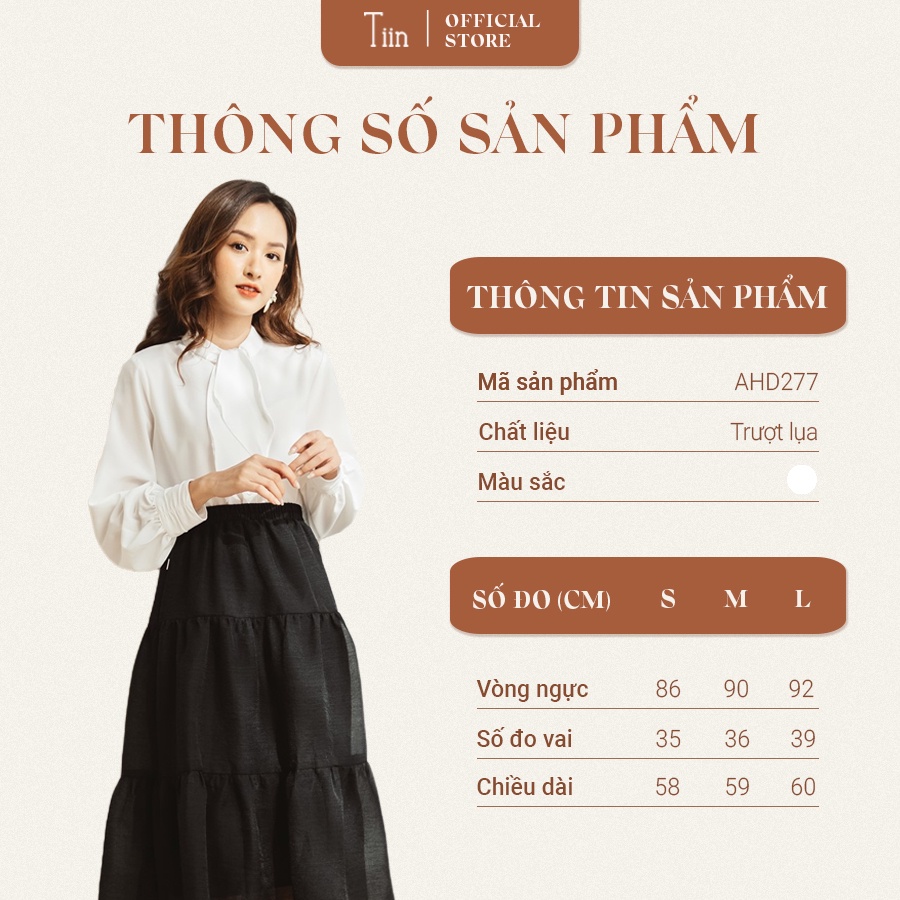 Sơ mi cổ luồn nơ tay măng sec rút nhún TIIN STORE AHD277