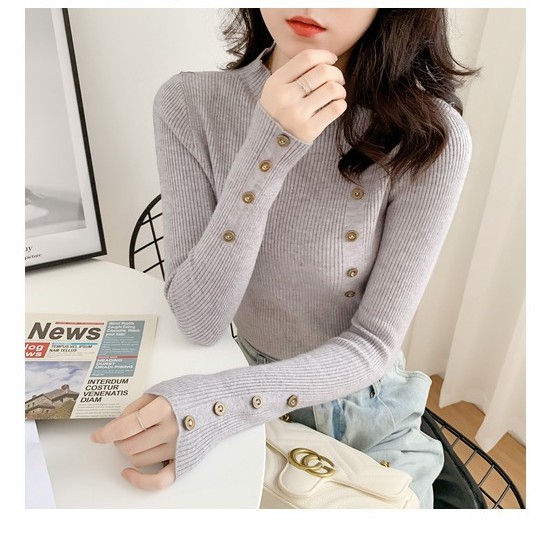 Áo len nữ phối cúc ôm dáng đẹp mắt