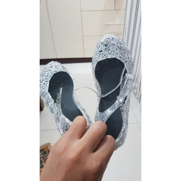 Giày búp bê cao gót đính pha lê kiểu công chúa Elsa cho bé gái