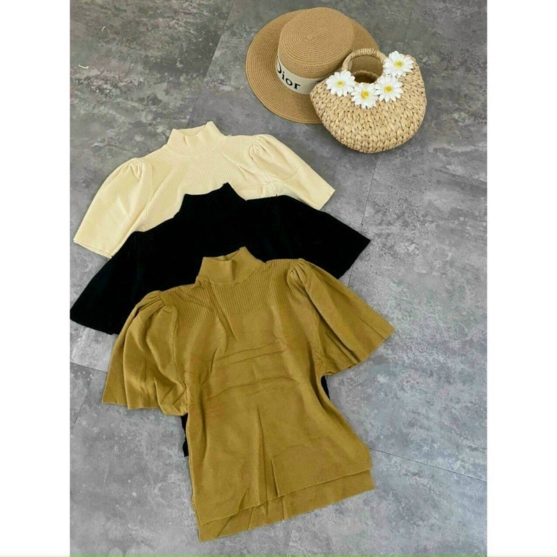 Áo len cổ 3 phân tay rúm bồng vai siêu điệu