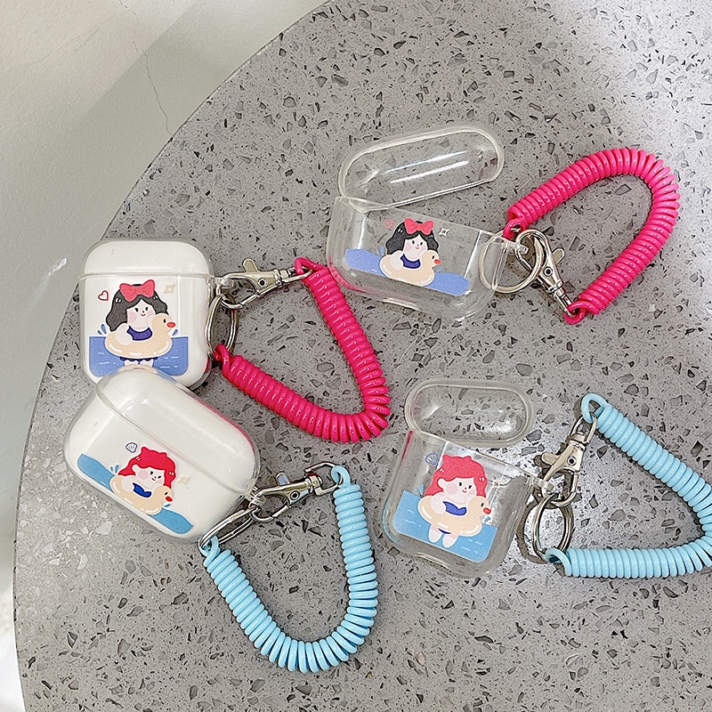 Vỏ Bảo Vệ Hộp Sạc Tai Nghe airpods 1 2 Pro 3rd Generation Pro 1/2 Trong Suốt Chống Sốc Họa Tiết Hoạt Hình Kèm Dây Đeo Kiểu Nhật Hàn