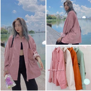 Áo khoác nhung tăm, áo sơ mi ulzzang nữ dáng rộng - NhimShop SM01