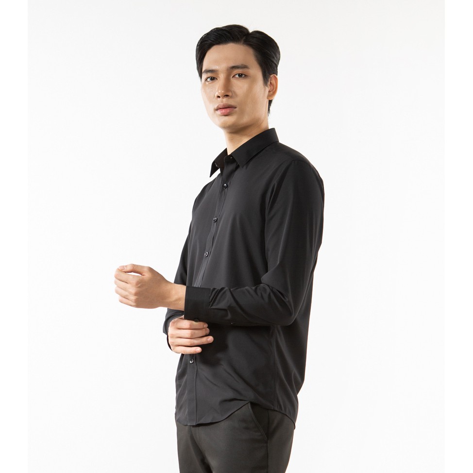 Sơ mi nam công sở dài tay chất lụa Hamino form slimfit ôm dáng thời trang Hàn Quốc màu trắng đen A2 | BigBuy360 - bigbuy360.vn