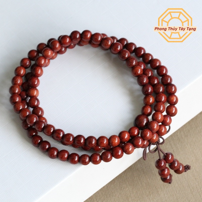 Vòng tay phong thủy, Vòng Gỗ Đàn Hương Đỏ chuỗi tràng 108 hạt Bình an May mắn - [TẶNG TÚI GẤM] - Phong Thủy Tây Tạng
