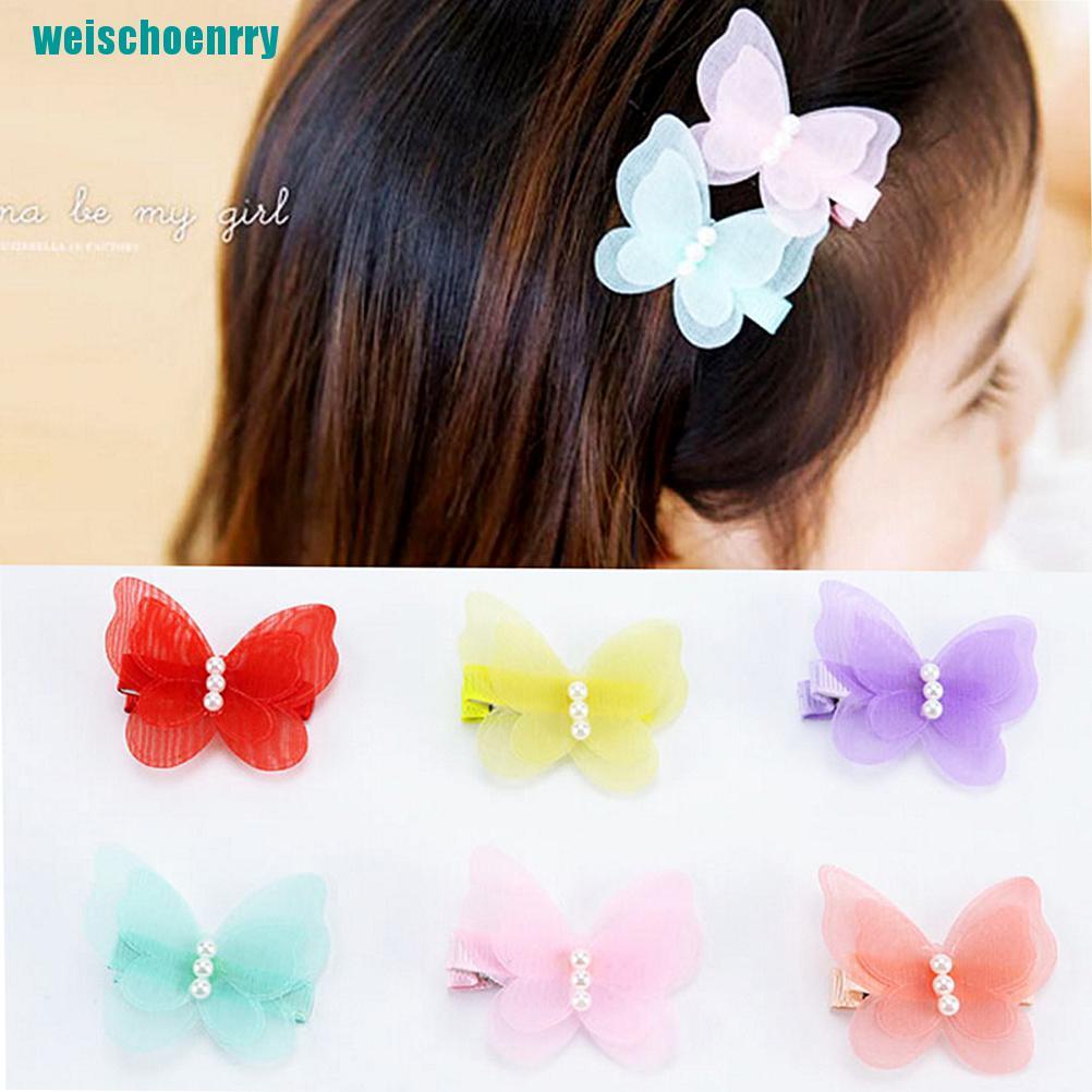 BUTTERFLY Set 2 Kẹp Tóc Hình Bướm Chất Liệu Chiffon Cho Bé Gái
