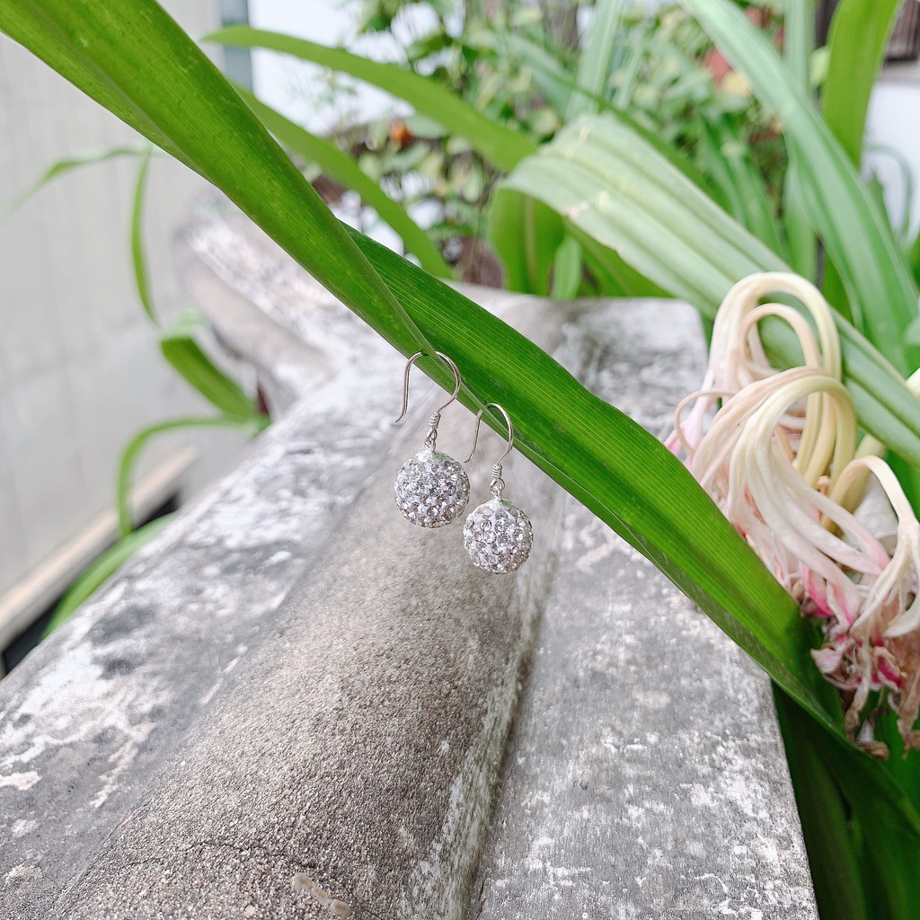 Bông Tai Bạc 925 ❤️FREESHIP❤️️ Bông Tai Nữ Dạng Móc Quả Cầu Đính Đá