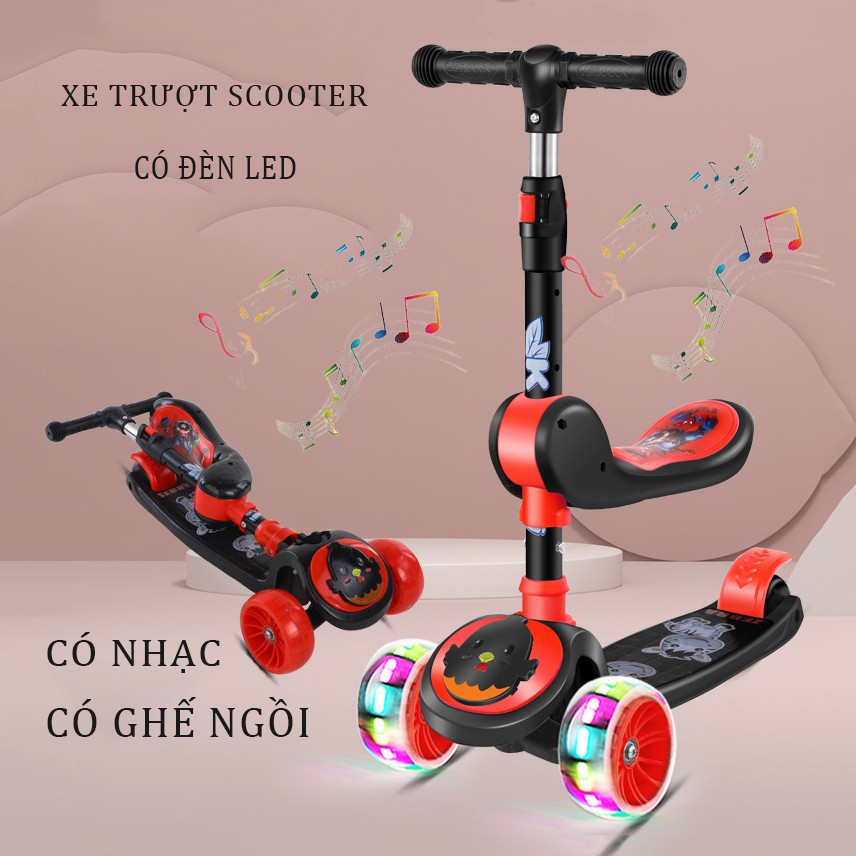 Xe Trượt Heo pepa, Xe chân Scooter có nhạc có đèn led 3 Trong 1, Bánh Phát Sáng Cho Bé Từ 3 – 8 Tuổi