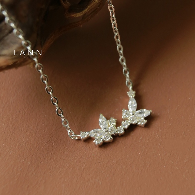 Vòng cổ bướm mix hoa đá BẠC S925 LANN N250