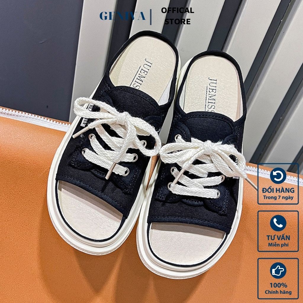 Giày sục thể thao hở mũi nữ JUEMI vải canvas cao cấp, giày sneaker nữ thiết kế đế cao su đúc 3cm