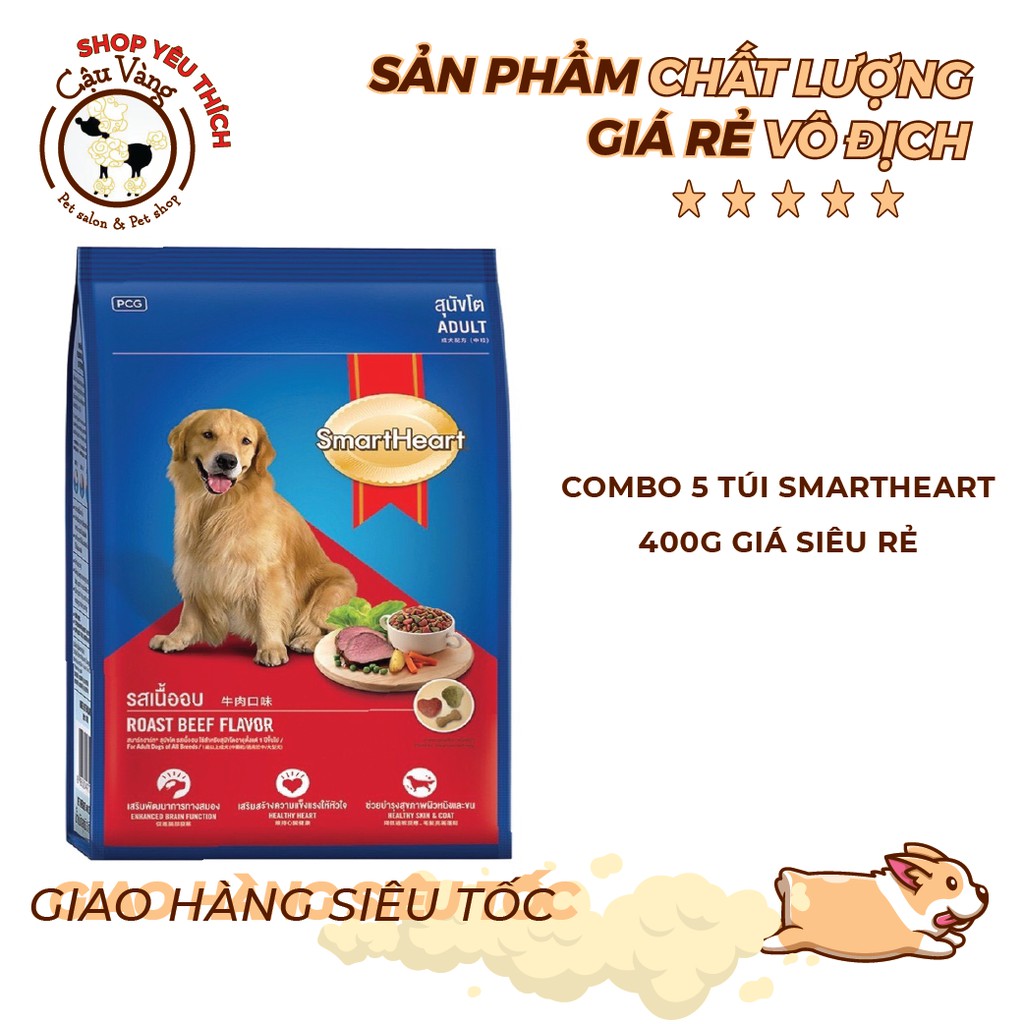 [Combo 5 túi Siêu Rẻ] [400g] Hạt SmartHeart Cho Chó Trưởng Thành Vị Bò