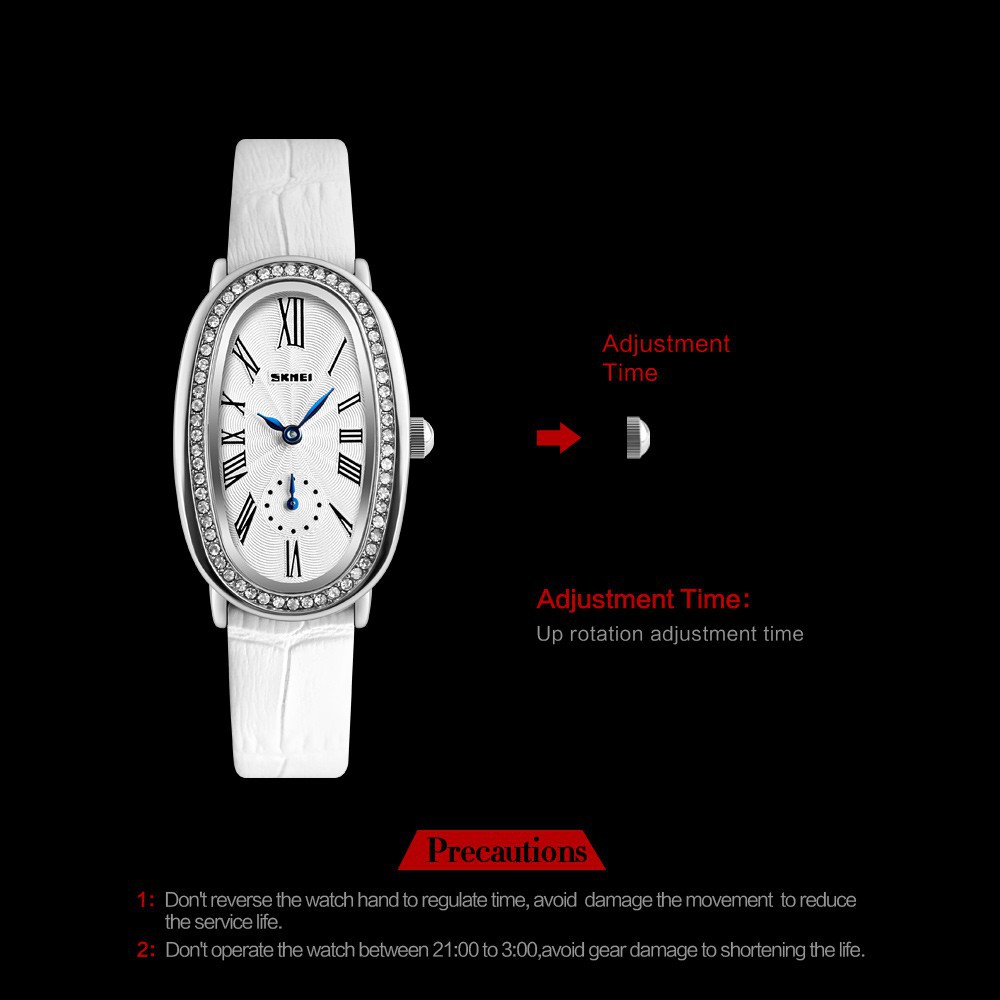 ĐỒNG HỒ NỮ SKMEI 1292, DÂY DA CAO CẤP, MẶT HÌNH OVAL, ĐÍNH ĐÁ Bán lẻ giá sỉ