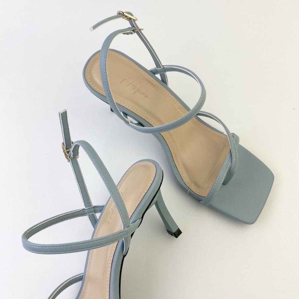 🚑 Sandal nữ cao gót mũi vuông quai dây kẹp mảnh xỏ ngón 1 phân, dép quai hậu 7 cm quai ngang 8 mm S024