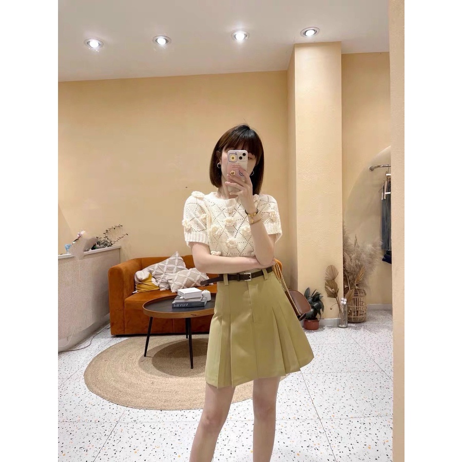 Áo croptop len sợi đính hoa 3d hàng loại 1