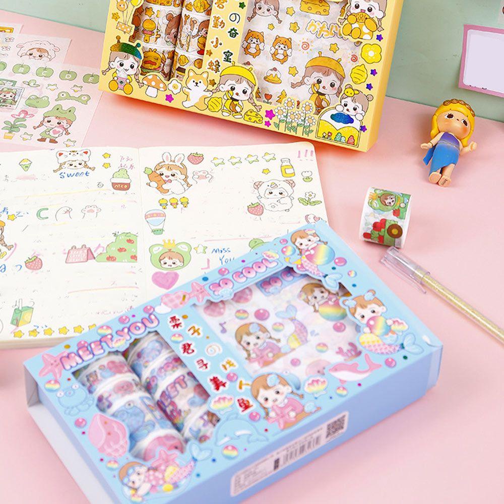 Bộ Sticker Dán Sổ Tay Kích Thước 10 * 10 cm Trang Trí Dễ Thương Cho Bé Gái