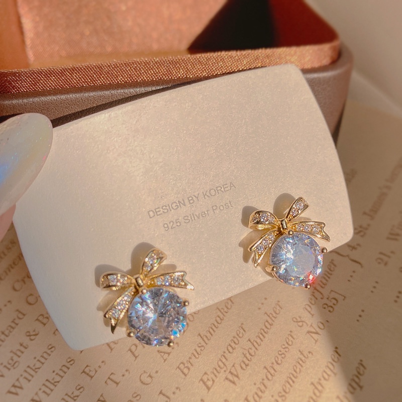 Khuyên Tai Nơ Đính Đá Zircon Phong Cách Thời Trang Hàn Quốc Sang Trọng Dành Cho Nữ