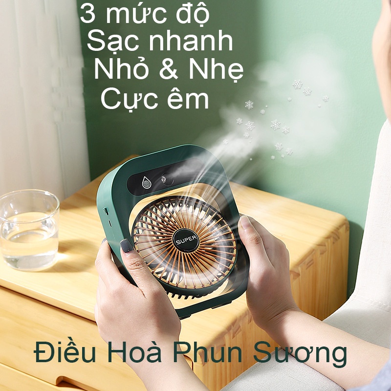 Quạt sạc mini để bàn 1200 mAh- Hàng chính hãng-quạt mini cắm điện-Điều Hoà Phun Sương