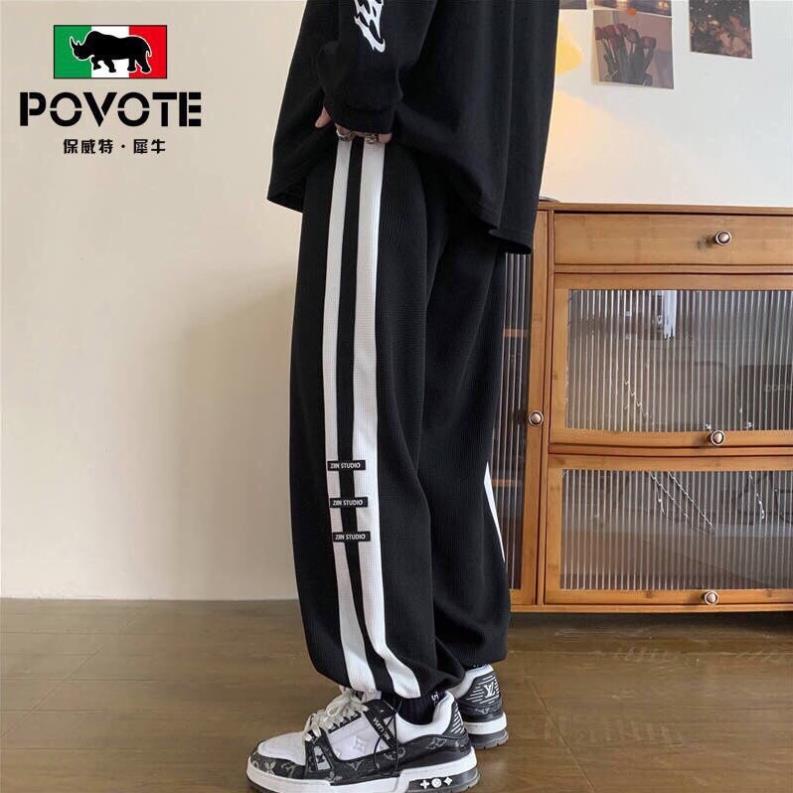 [Xả kho] Quần Jogger Zin Ống Rộng Nam Nữ Thể Thao 3 Sọc Dây Rút Bo Gấu(Hàng Sẵn)