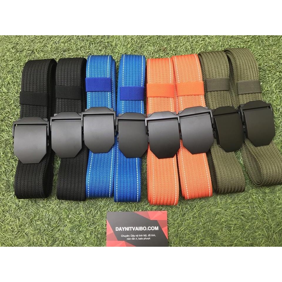 Dây nịt vải canvas nylon belt màu cam màu xanh da trời phối mặt nịt màu đen nổi bật bản 3.8cm dây nịt vải màu full đen