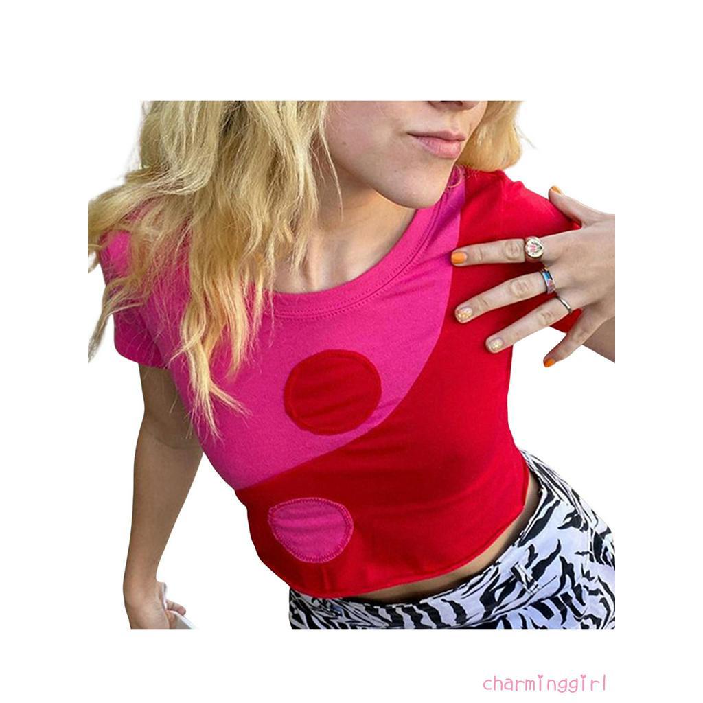 Áo Croptop Tay Ngắn Cổ Tròn Cho Nữ