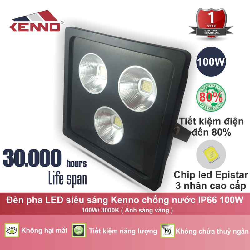 Đèn pha led chống nước chịu lực L1PS 100W-V ánh sáng vàng