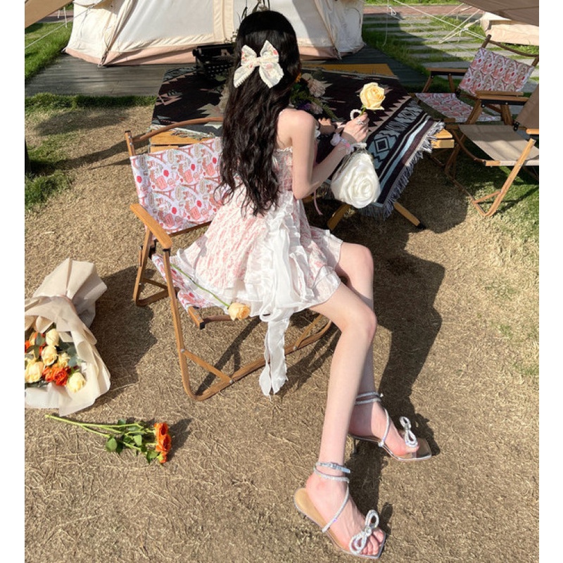 Đầm Dây Rút Trễ Vai Hoạ Tiết Hoa Thời Trang Mùa Hè Cho Phái Nữ