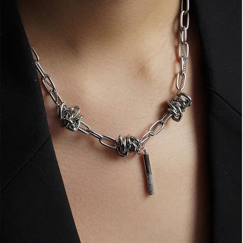 MALCOLM Tide Men Necklace Hip-hop Punk Necklace Korean Style Necklace Geometry Female Clavicle Chain Unique Sweater Chain Double-layer Necklace Simple Women Clavicle Chain/Multicolor