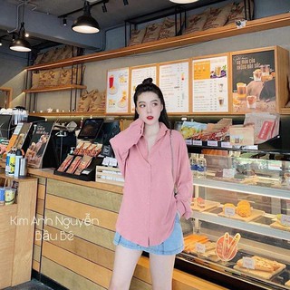 Áo sơ mi nữ dáng rộng tay dài chất lụa thô, sơ mi form rộng nhiều màu ulzzang