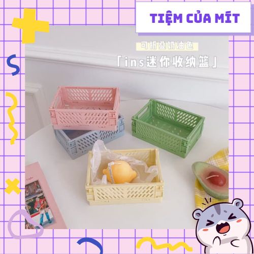 Rổ đựng đồ mini gấp gọn trang trí bàn xinh xắn [tặng kèm sticker]