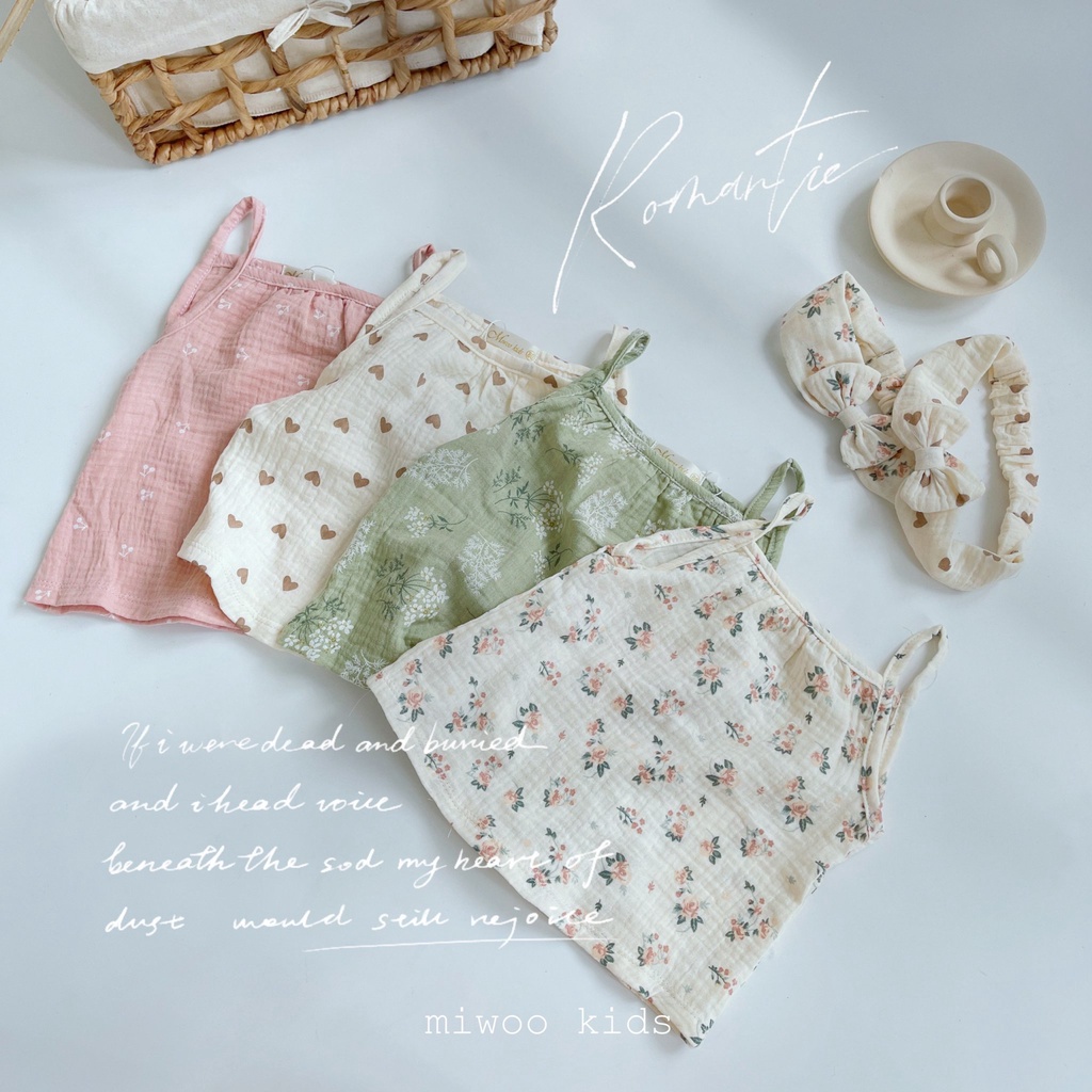 Set Bộ 2 Dây Miwoo Kid cho Bé Gái Size 8-18kg💖Đồ Bộ Bé Gái 2 Dây Chất Xô Muslin Cao Cấp Kèm Turban Họa Tiết Đáng Yêu