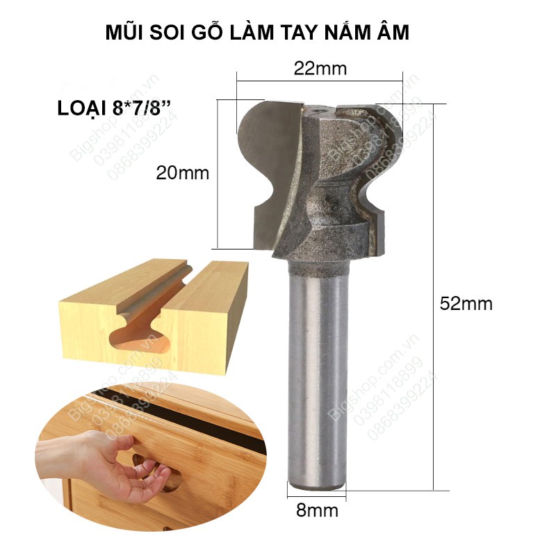 Mũi soi gỗ làm tay nắm âm, loại 22mm cốt 8mm hoặc 6.35mm