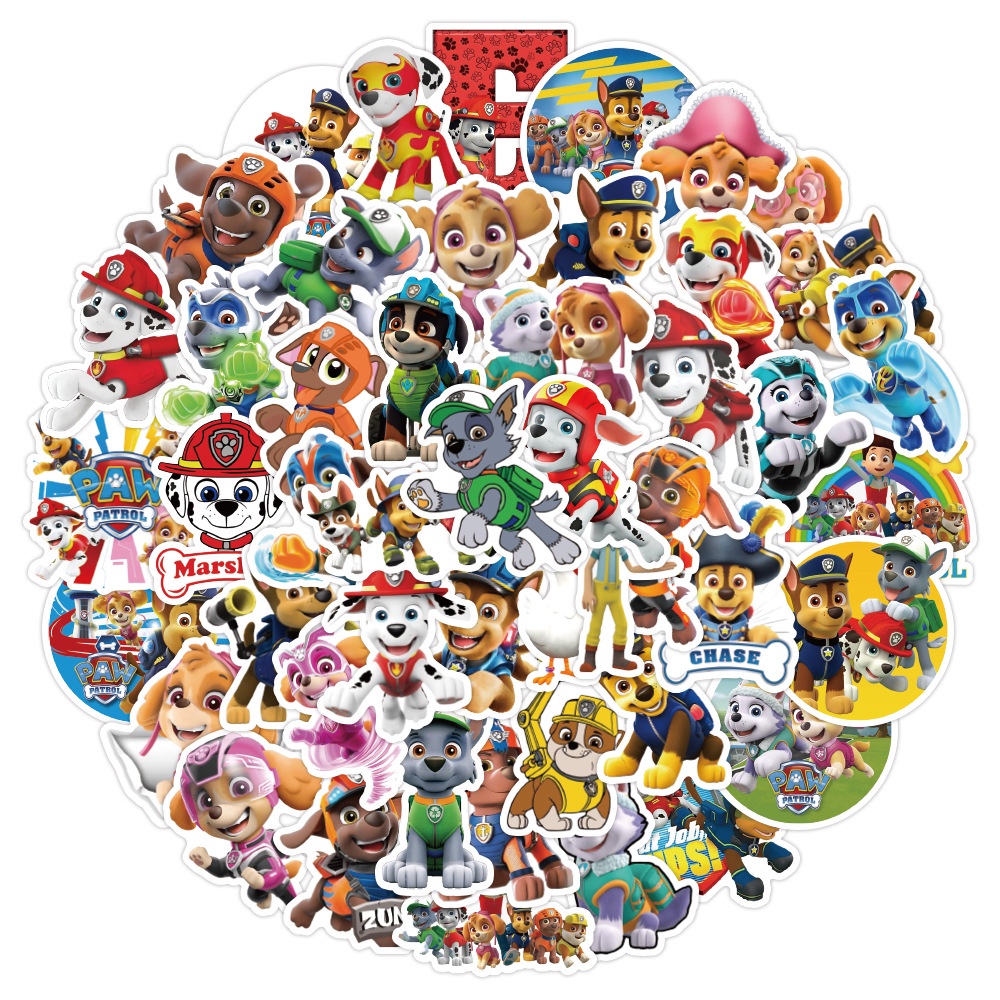 Y&P| Hình Dán Chống Nước PAW Patrol Phim Hoạt Hình Mũ Bảo Hiểm Máy Tính Xách Tay Hành Lý Dán Thiết Lập, 50 tờ