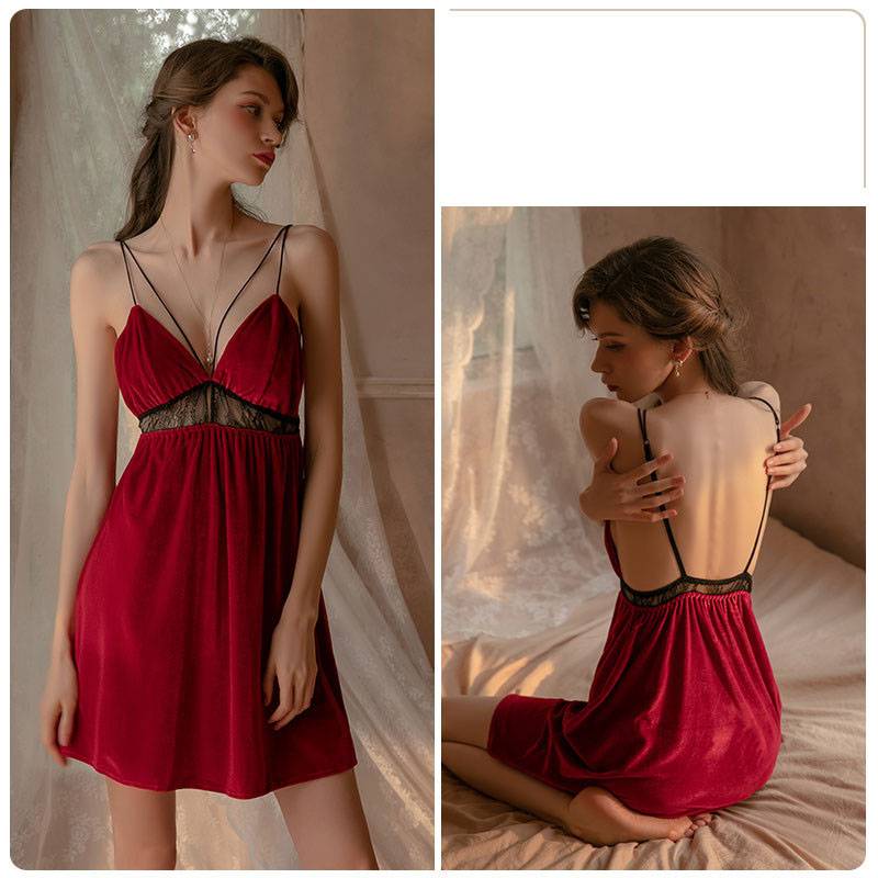 Đầm ngủ hai dây cổ chữ V gợi cảm cho nữ