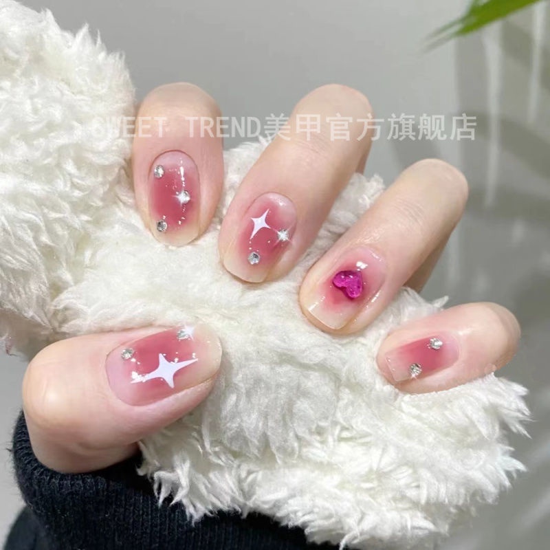 Sticker dán móng tay STZPRONAIL hình trái tim ngôi sao má hồng đỏ phong cách Pháp