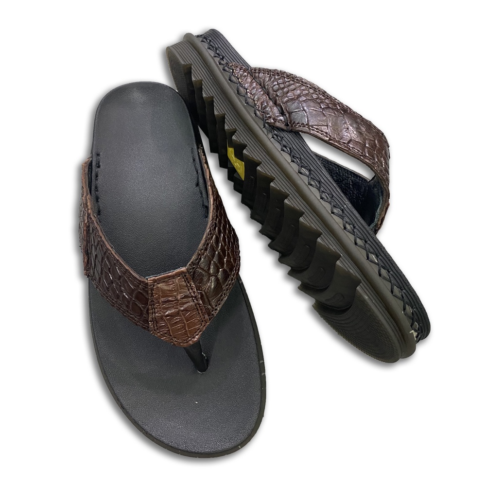 Dép xỏ ngón nam da cá sấu cao cấp thời trang đế may viền TCF1124