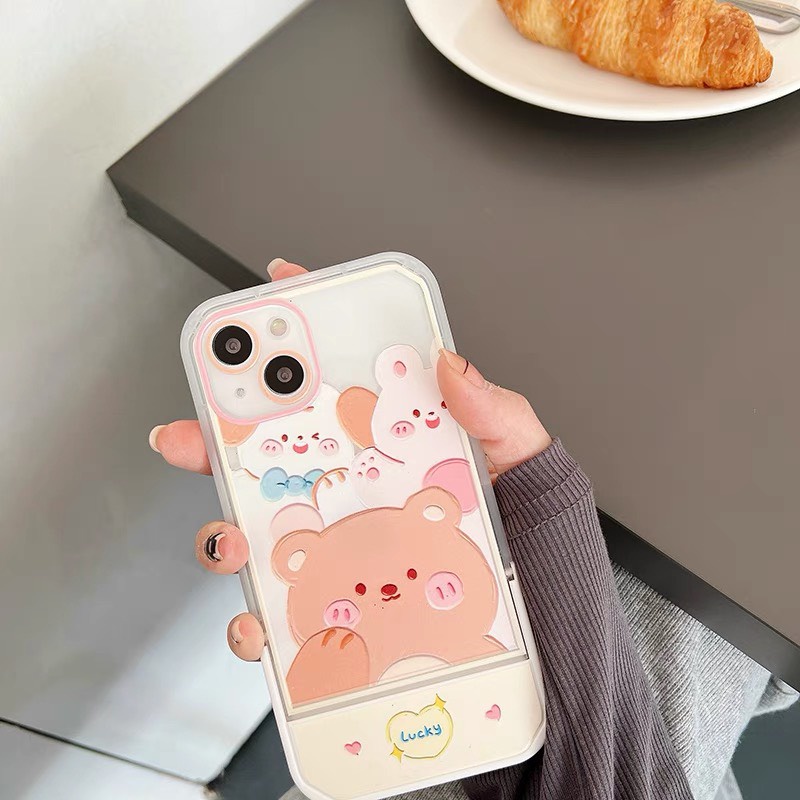 Ốp lưng iphone kệ chống lưng đẹp Gấu lucky x xsmax 11 12 13 pro max 7 8 Plus
