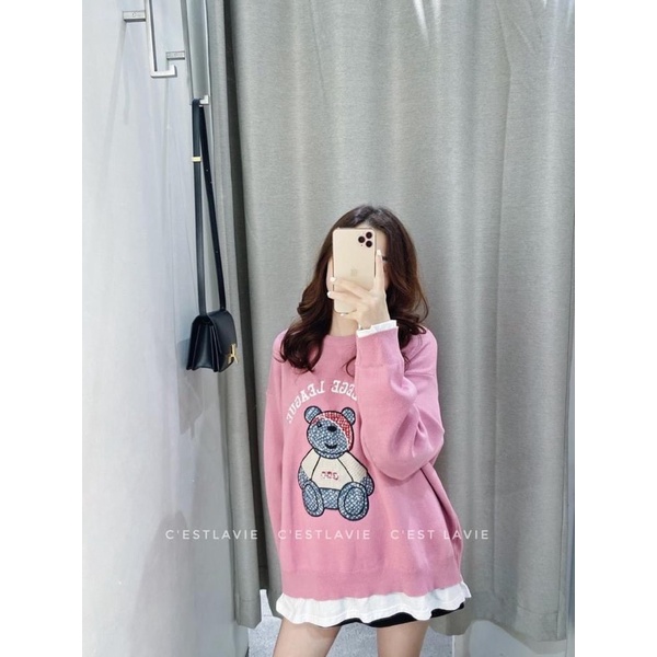 ÁO NỈ IN GẤU PHỐI ESSENSIAL 4 MÀU NỮ RẺ ĐẸP