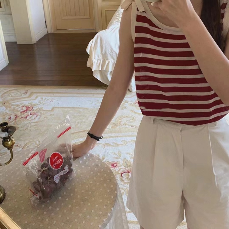 Áo sát nách SUXI dáng ôm kẻ sọc kiểu vintage thời trang mùa hè cho nữ