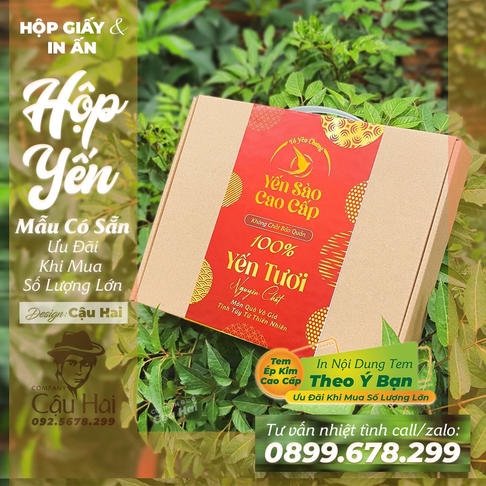 Combo 10 Hộp yến in thương hiệu cao cấp loại đựng 6 hủ tặng kèm tem dán hủ yến