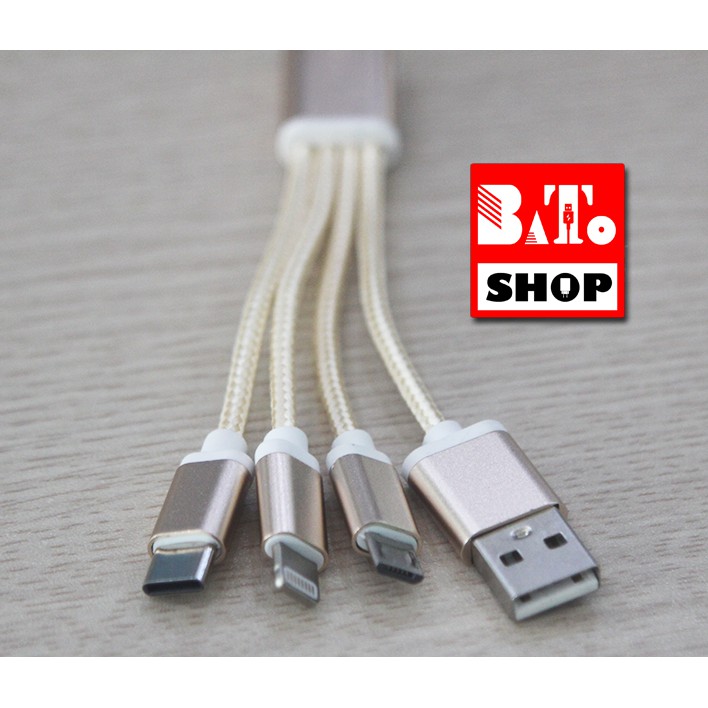 Cáp Sạc 3 Đầu Dây Dù Gồm MicroUSB, Lightning, Type-C – Bền, Đẹp, Tiện Dụng.