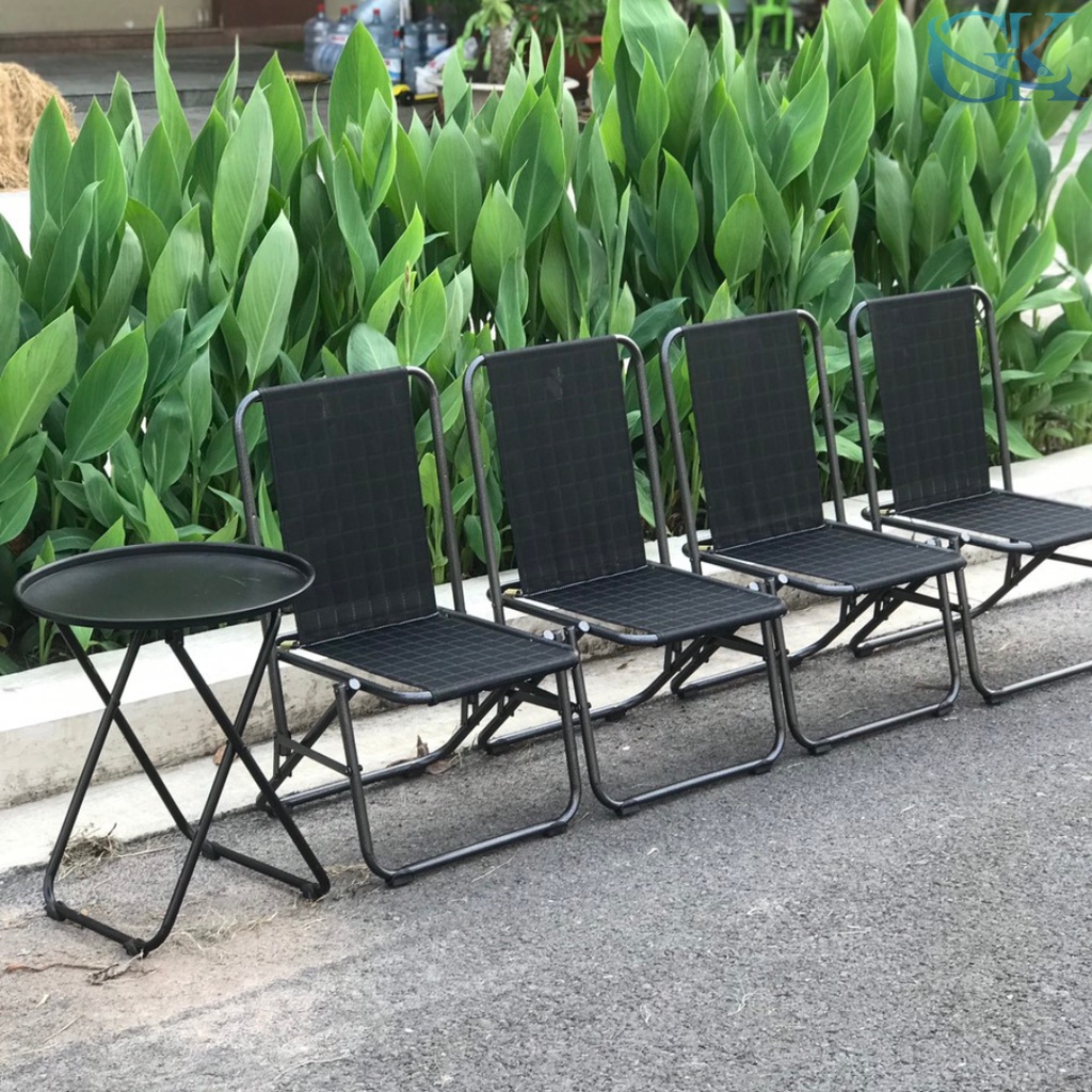 Bộ 4 ghế 1 Bàn sắt đen, lưng thấp 75cm, không trày sơn theo thời gian, sử dung trong quán cafe trà sữa