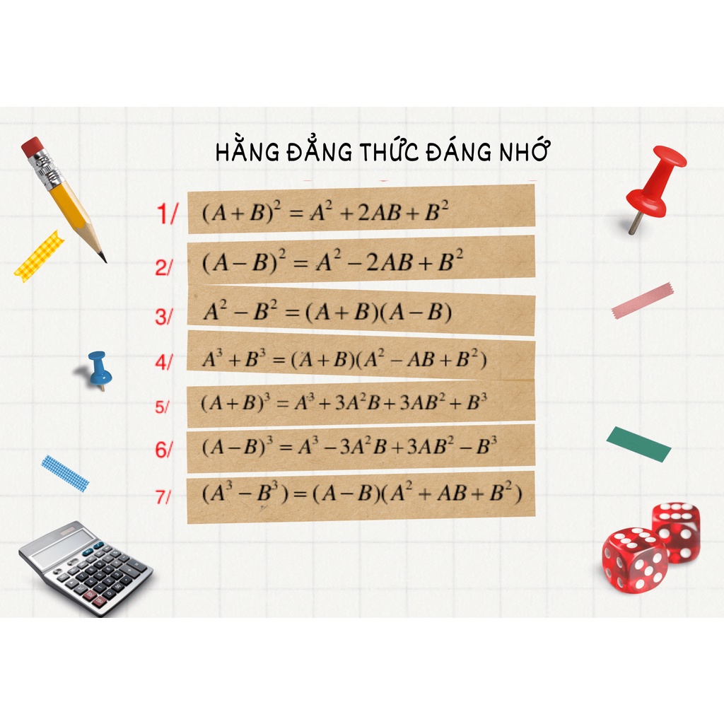 Hằng đẳng thức đáng nhớ, hình ảnh đẹp, dễ nhìn, dễ học thuộc