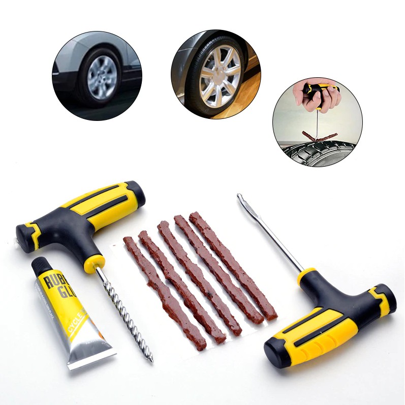 Bộ Tự Vá Lốp Không Săm Chuyên Dụng Cao Cấp Cho Xe Máy - Ôtô - Đa Năng Tại Nhà ( 5 miếng Vá Cao Cấp )