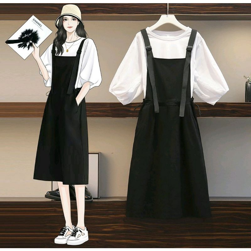 🌸Hàng Order🌸 Sét Bigsize Áo Phông Kết Hợp Váy Yếm Phối Dây Trẻ Trung Năng Động 🌸Hàng Quảng Châu