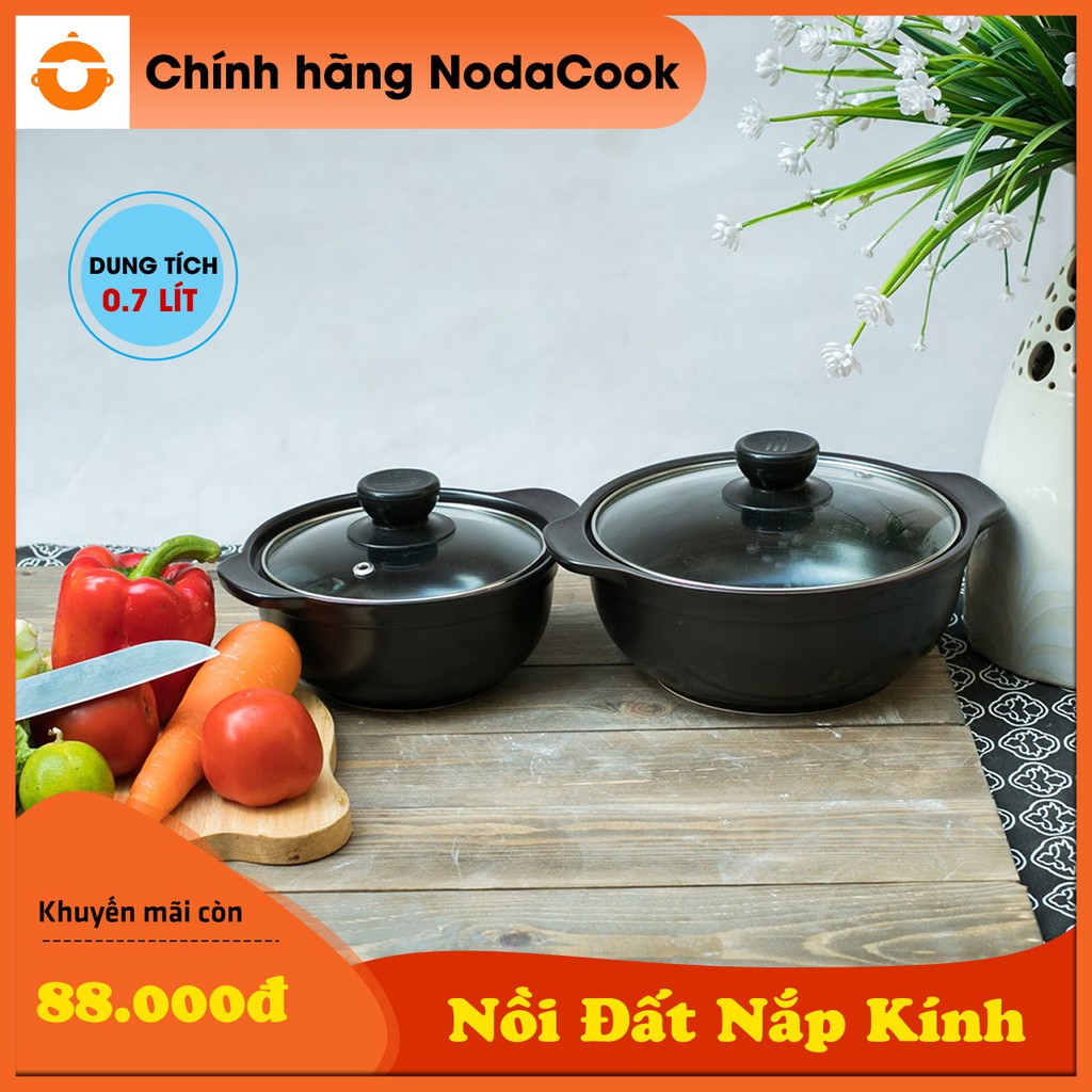 [Siêu rẻ] Nồi sứ cao cấp nắp thủy tinh 0,7 - 1,2 lít NodaCook