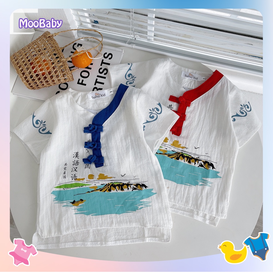 Bộ Cộc Tay Bé Trai In Mẫu Cổ Trang Hàn, Quần Áo Hè Cho Bé Chất Đũi Cực Mát Cho Bé Từ 6-27kg - MOOBABY SHOP