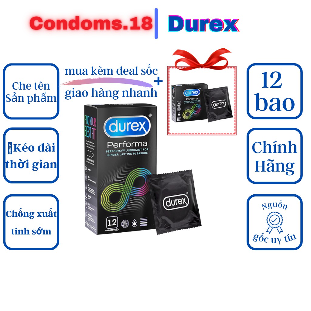 Bộ 2 bao cao su gân gai Durex Pleasuremax 12 bao &amp; Bao cao su chống xuất tinh sớm Durex Performa 12 bao.